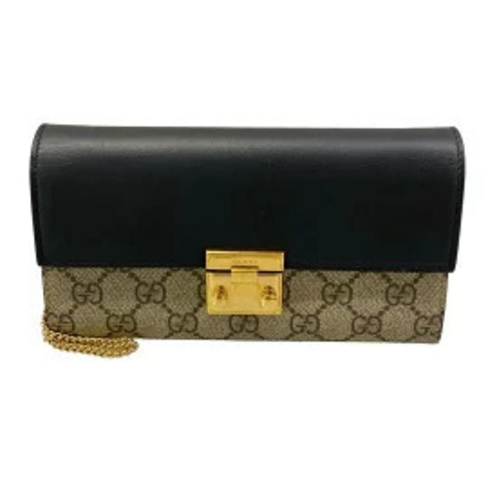 Gucci Padlock GG Plus Supreme Wallet Chain Brown x Beige Black Leather